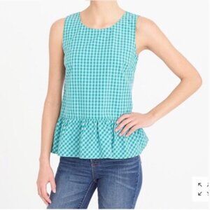 J. Crew blue gingham printed bow back peplum tank top sleeveless blouse M